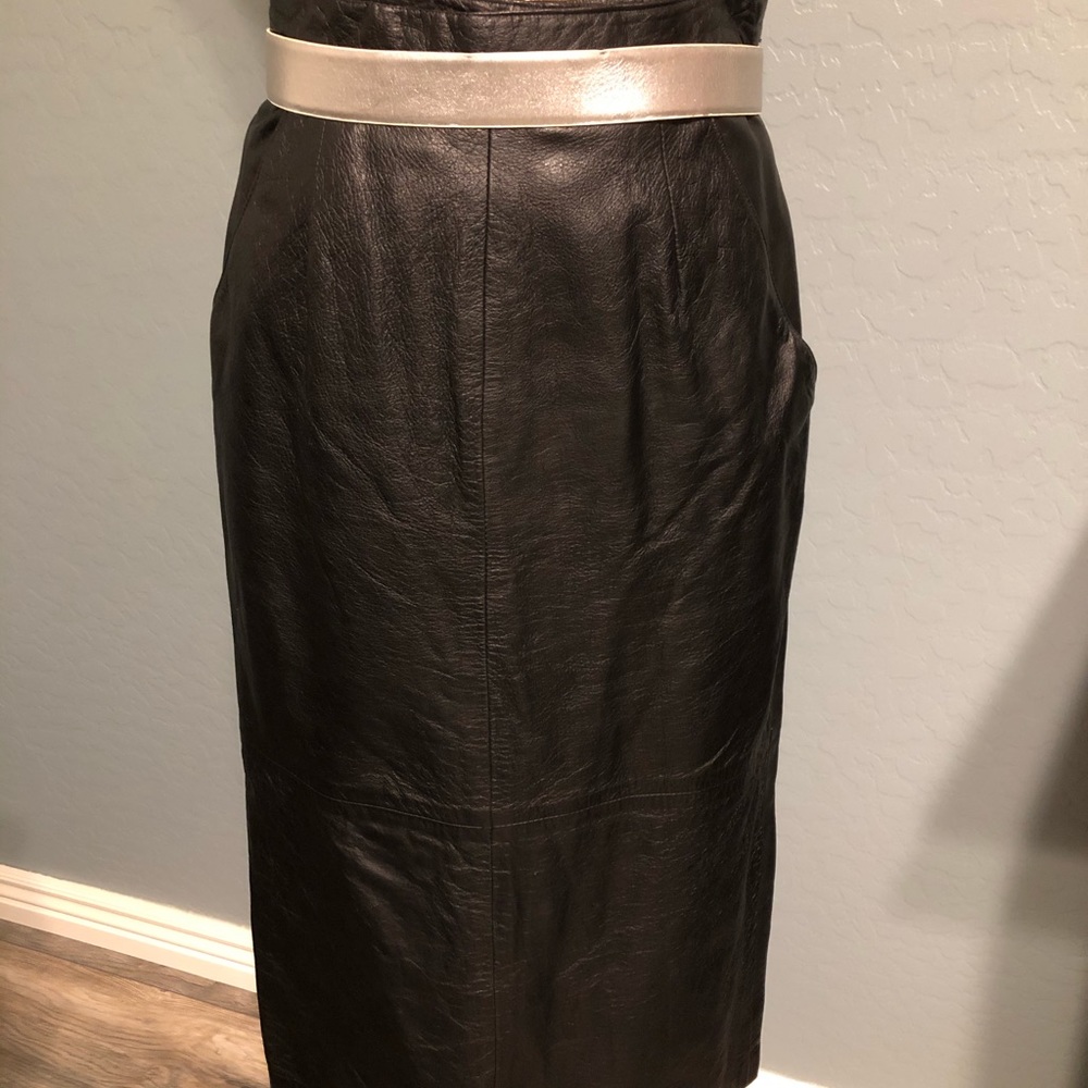 Genuine Leather Pencil Skirt, back slit, pockets
